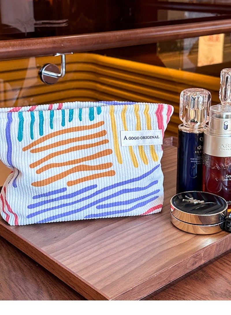 A GOGO ORIGINAL Corduroy Striped Makeup Bag Portable Travel Skincare Storage Bag 26*19*5cm  - Image 4