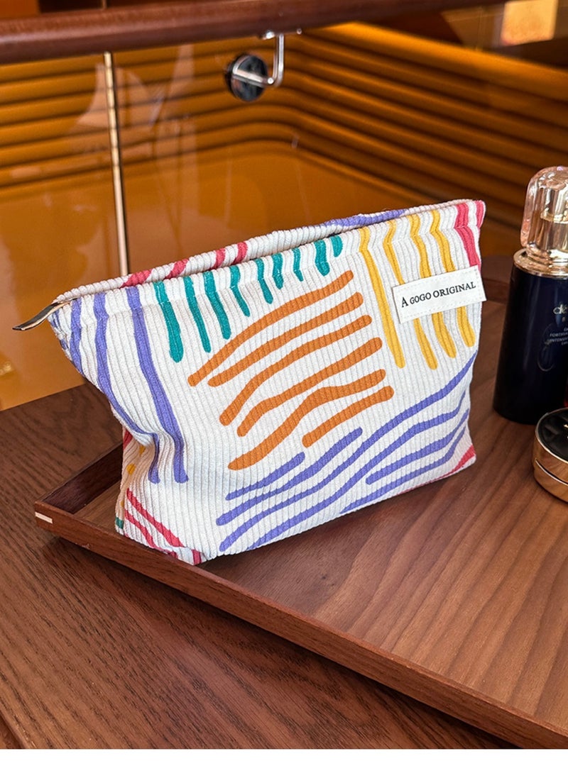 A GOGO ORIGINAL Corduroy Striped Makeup Bag Portable Travel Skincare Storage Bag 26*19*5cm  - Image 1