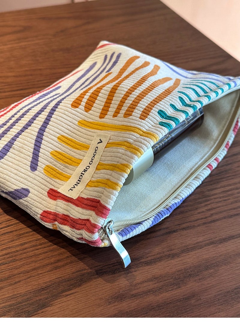 A GOGO ORIGINAL Corduroy Striped Makeup Bag Portable Travel Skincare Storage Bag 26*19*5cm  - Image 2