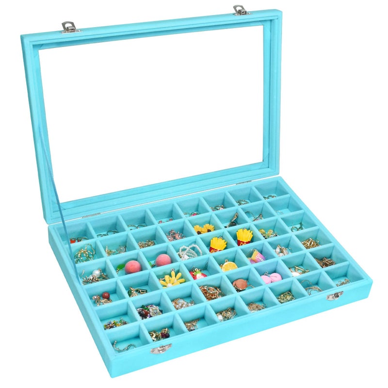 Vicoter Velvet Jewelry Tray 48 Compartments Jewelry Display Organizer with Transparent Cover Rings, Earrings, Necklaces, Pendants Storage Box for Girls, Wives, Mothers, Women - Image 1