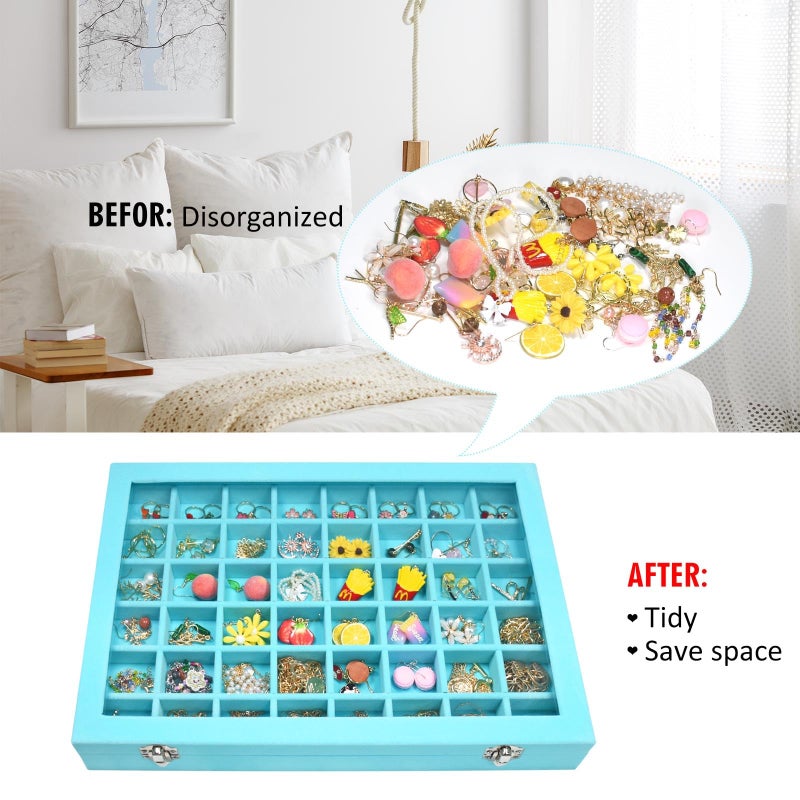 Vicoter Velvet Jewelry Tray 48 Compartments Jewelry Display Organizer with Transparent Cover Rings, Earrings, Necklaces, Pendants Storage Box for Girls, Wives, Mothers, Women - Image 5