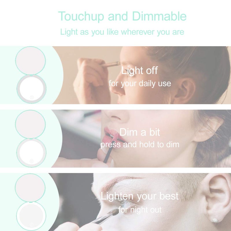Milishow Compact Mirror with LED Light 1x/10x Magnifying Rechargeable Mirror 3.5in  Dimmable Travel Mirror for Purse Pocket Handheld 2-Sided Makeup Mirror - Image 3