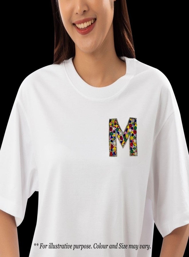 Abeo Handcrafted Multicolour Beaded Letter M Brooch, 5-6 cm, Traditional Embroidered Design for Saree, Dress, Jacket - Image 3