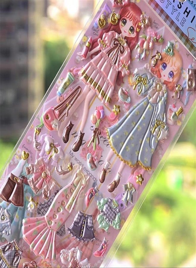 Touchcart Kawaii Princess Dress-Up Puffy Stickers Set 3D Reusable Self-Adhesive Fashion Doll Stickers Girls with Cute Outfits Accessories for Scrapbooking, Journaling Crafts, Laptop Phone Decoration Pack of 2 - Image 2