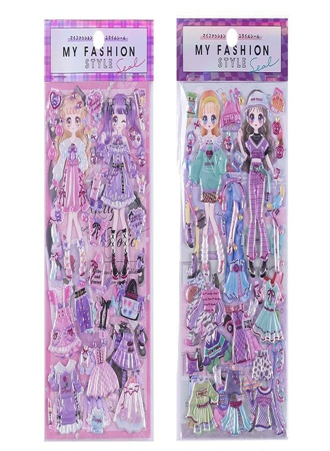 Touchcart Kawaii Princess Dress-Up Puffy Stickers Set 3D Reusable Self-Adhesive Fashion Doll Stickers Girls with Cute Outfits Accessories for Scrapbooking, Journaling Crafts, Laptop Phone Decoration Pack of 2 - Image 1
