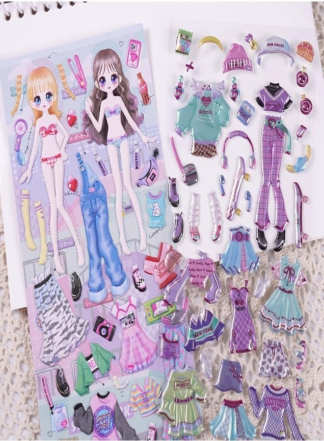 Touchcart Kawaii Princess Dress-Up Puffy Stickers Set 3D Reusable Self-Adhesive Fashion Doll Stickers Girls with Cute Outfits Accessories for Scrapbooking, Journaling Crafts, Laptop Phone Decoration Pack of 2 - Image 4