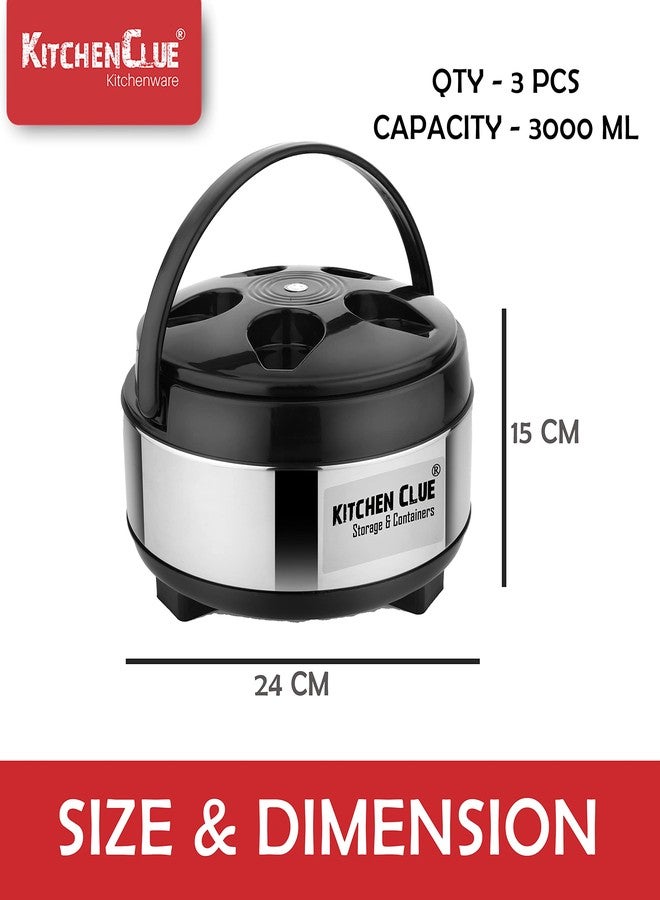 KITCHEN CLUE® Stainless Steel Insulated Casserole Hot-Pot with Plastic Cover with Easy to Carry Handle I 3500 ML Set of 3 Pcs I Hot Boxes for Kitchen Big Size Casserole Set 3.5 Liters - Image 5
