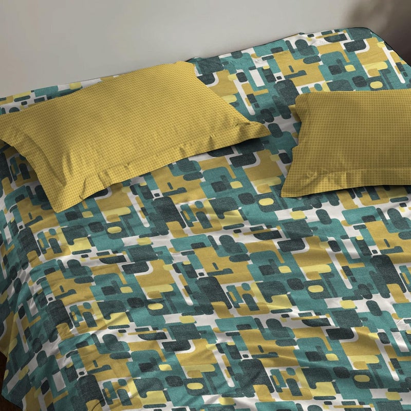 Trident TRIDENT Carnival Gift Box Collection, 100% Cotton Bed Sheet, 3-Piece Set, 1 Bedsheet and 2 Pillowcases, Anti Microbial Finish, 144 Thread Count,Queen Size Sheet,Fractal Yellow  - Image 3