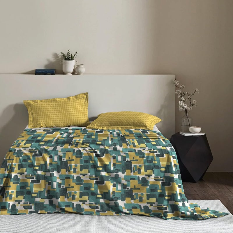 Trident TRIDENT Carnival Gift Box Collection, 100% Cotton Bed Sheet, 3-Piece Set, 1 Bedsheet and 2 Pillowcases, Anti Microbial Finish, 144 Thread Count,Queen Size Sheet,Fractal Yellow  - Image 2