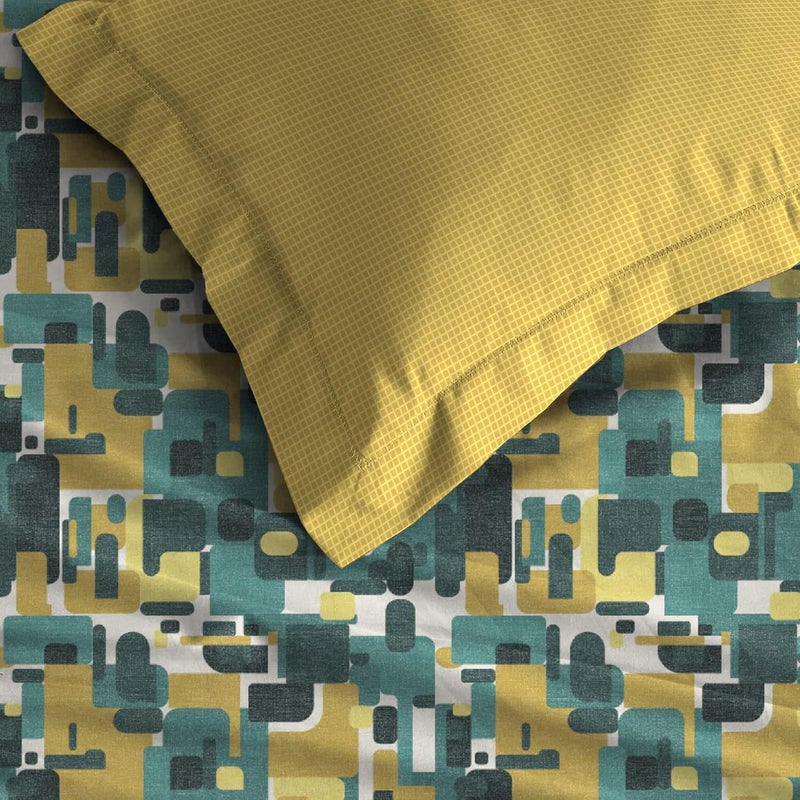 Trident TRIDENT Carnival Gift Box Collection, 100% Cotton Bed Sheet, 3-Piece Set, 1 Bedsheet and 2 Pillowcases, Anti Microbial Finish, 144 Thread Count,Queen Size Sheet,Fractal Yellow  - Image 4