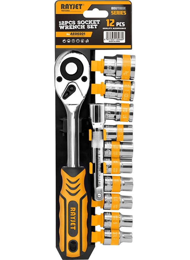 RAYJET 12-Piece Industrial-Grade Ratchet Wrench Set with Plastic Organizer Clip - Image 1