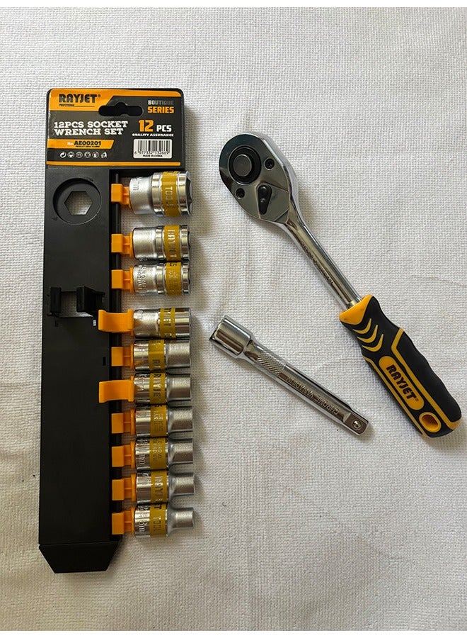 RAYJET 12-Piece Industrial-Grade Ratchet Wrench Set with Plastic Organizer Clip - Image 3
