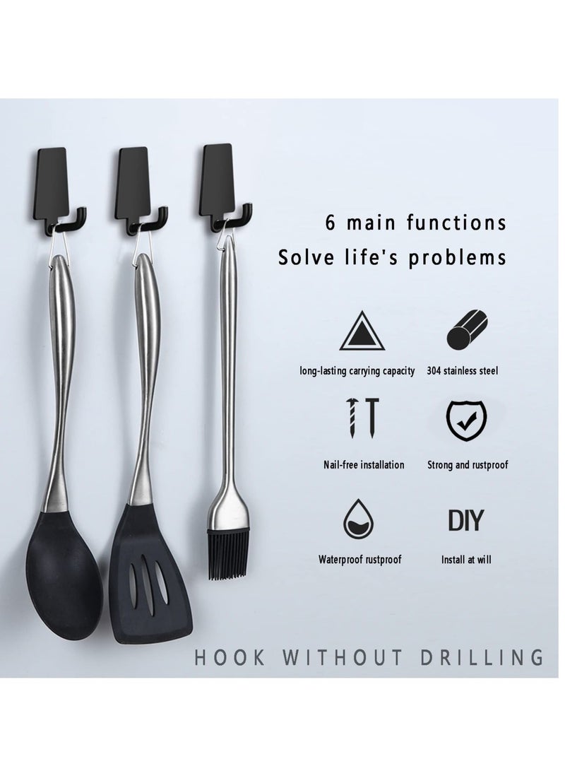 SYOSI Self Adhesive Hooks 10 Pack Stainless Steel Coat Towel Stick On Waterproof-No Drilling Required Door for Bathroom Kitchen Black - Image 2