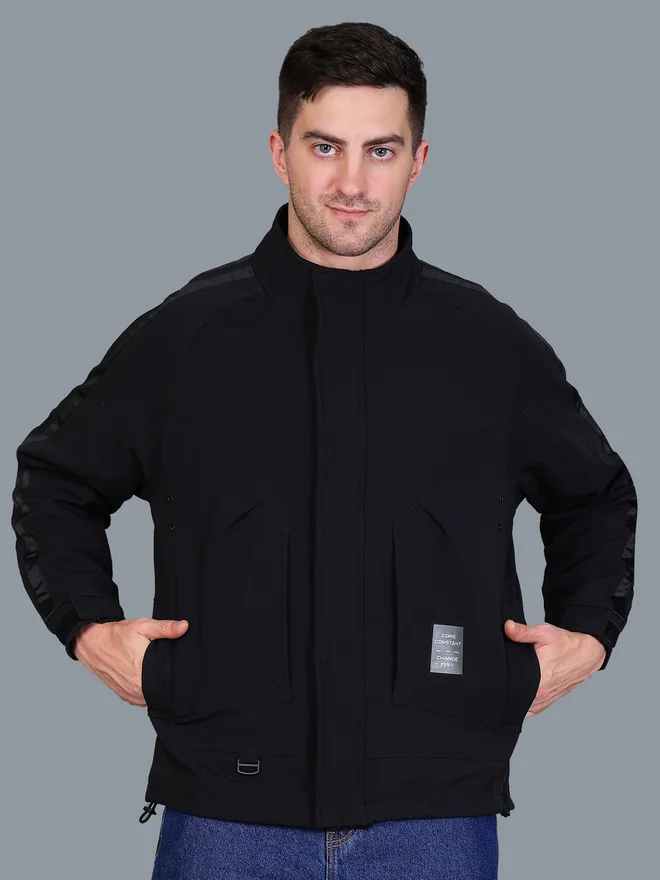 Fort Collins Men Black Plain Windbreaker Jacket