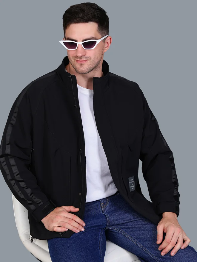 Fort Collins Men Black Plain Windbreaker Jacket