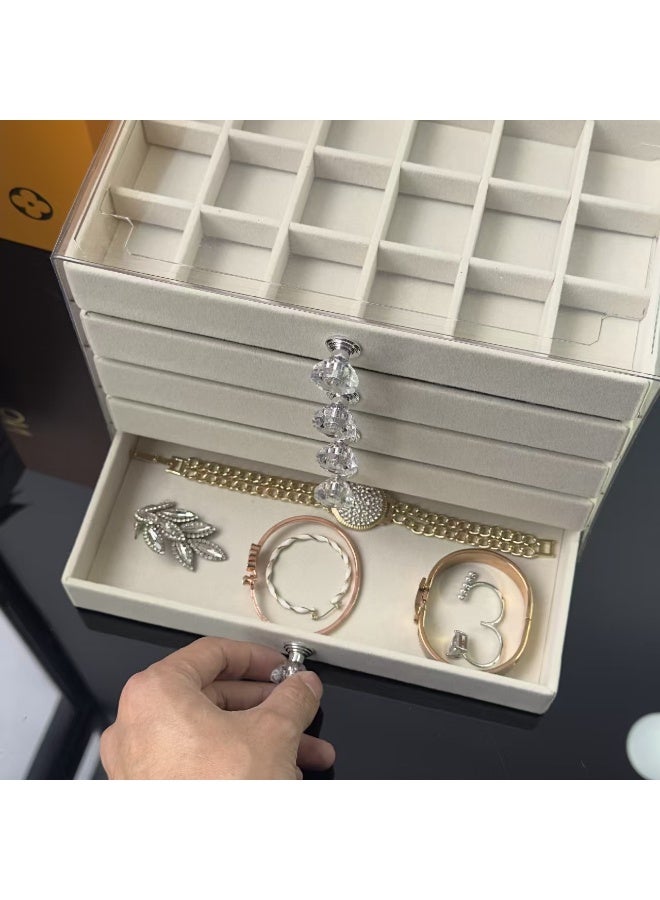 5-Drawer Clear Acrylic Velvet Jewelry Organizer Display Case - Image 4