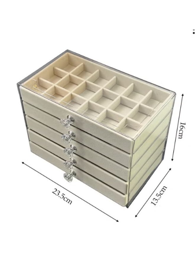 5-Drawer Clear Acrylic Velvet Jewelry Organizer Display Case - Image 3