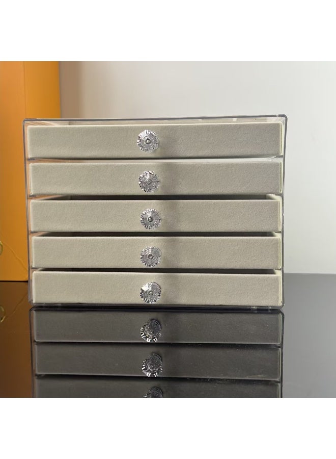 5-Drawer Clear Acrylic Velvet Jewelry Organizer Display Case - Image 2