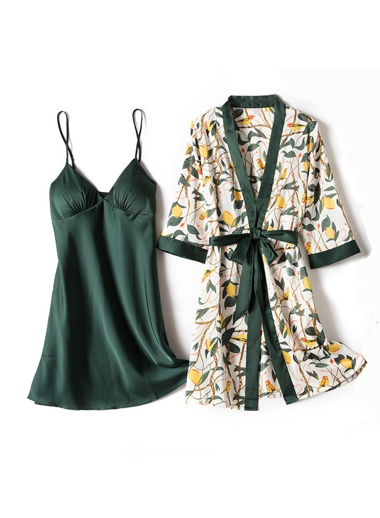 Two-Piece Tie Nightgown And Nightgown Set