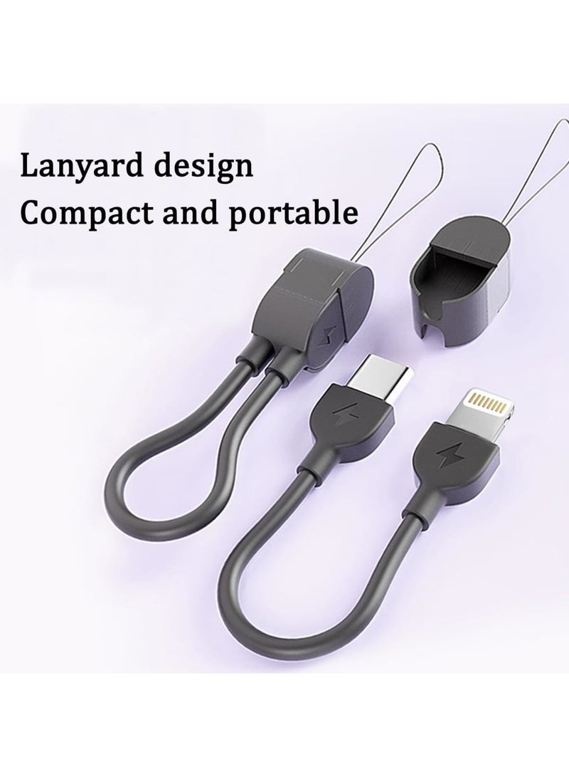 SYOSI Charger Cable, Keychain Charger USB C to iphone, Short Portable Travel Type-C 20W PD Fast Charging Cord for iPhone 14/13/12/11Pro/X/XR/8/7/6s/Plus/SE/iPad, 16cm, Black - Image 2