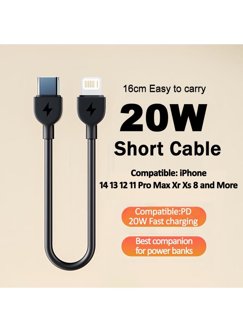 SYOSI Charger Cable, Keychain Charger USB C to iphone, Short Portable Travel Type-C 20W PD Fast Charging Cord for iPhone 14/13/12/11Pro/X/XR/8/7/6s/Plus/SE/iPad, 16cm, Black - Image 3