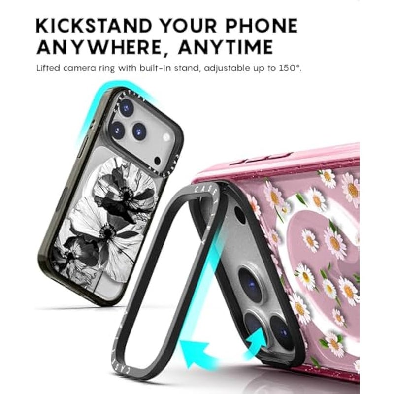 Casetify Impact Ring Stand iPhone 17 Pro Case 【Kickstand/Compatible with Magsafe / 6.5 ft. 3X Military Grade Drop Protection】 - Chrome Doodles - Clear Black - Image 4