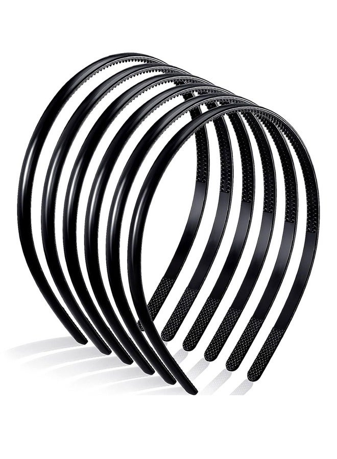 GUSGU 6 Pieces Plastic Headbands with Teeth, Fashion Skinny DIY Hair Bands Non Slip, Hair Accessories for Women Girls 8 mm(black -color) ﻿ - Image 1