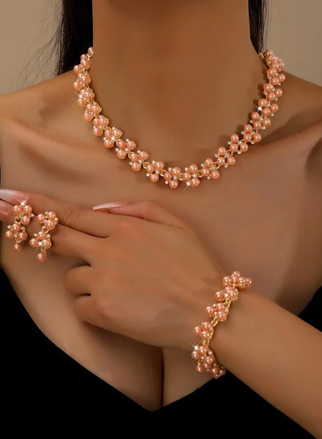 تايك تو طقم مجوهرات قلادة وسوار وأقراط مزينة بالأزهار 3 قطع