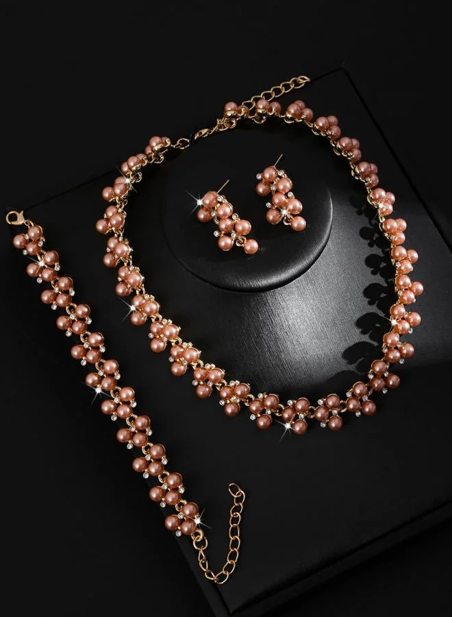 تايك تو طقم مجوهرات قلادة وسوار وأقراط مزينة بالأزهار 3 قطع