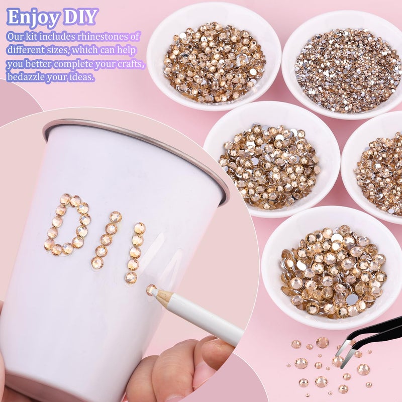 TINKRSTUFF 25000Pcs Resin Rhinestones with Tweezers for Crafting, Champagne 2-6mm Mixed Sizes Bedazzling Crystal with 3Pcs 10ml B7000 Jewelry Glue for DIY Crafts Clothing Tumblers Shoes Fabric Nail Art - Image 3