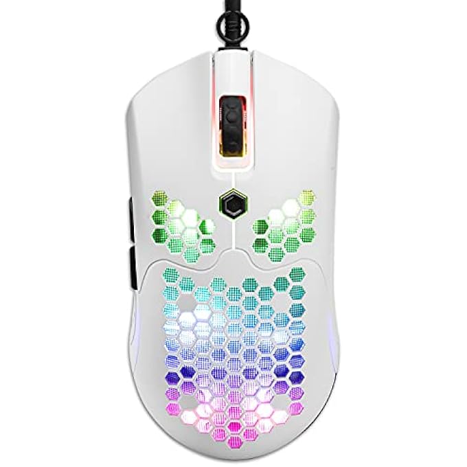 rayihni RGB WIRED LIGHTWEIGHT GAMING MOUSE, 65G WITH HONEYCOMB SHELL ULTRALIGHT ULTRAWEAVE CABLE, 26 RGB BACKLIT, 12000DPI PROGRAMMABLE DRIVE 7 BUTTONS OPTICAL MICE - Image 1