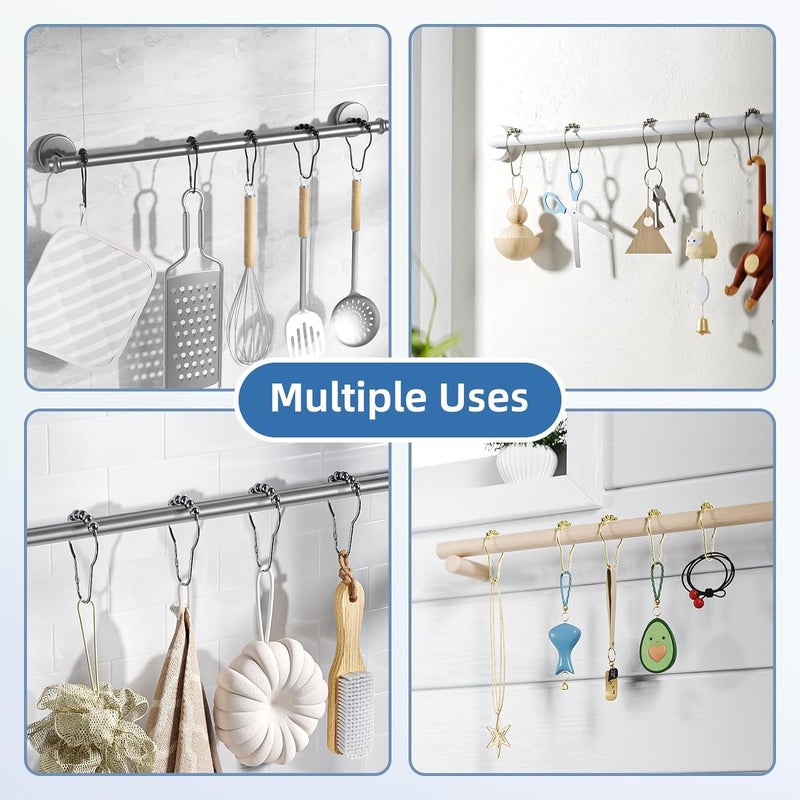 Gopinath Autolink Gopinath Autolink 12 Piece Set Rustproof Stainless Steel Shower Curtain Rings Hooks for Bathroom,Shower Curtain Rings,Stainless Steel Roller Balls Bath Curtain Rings  - Image 2