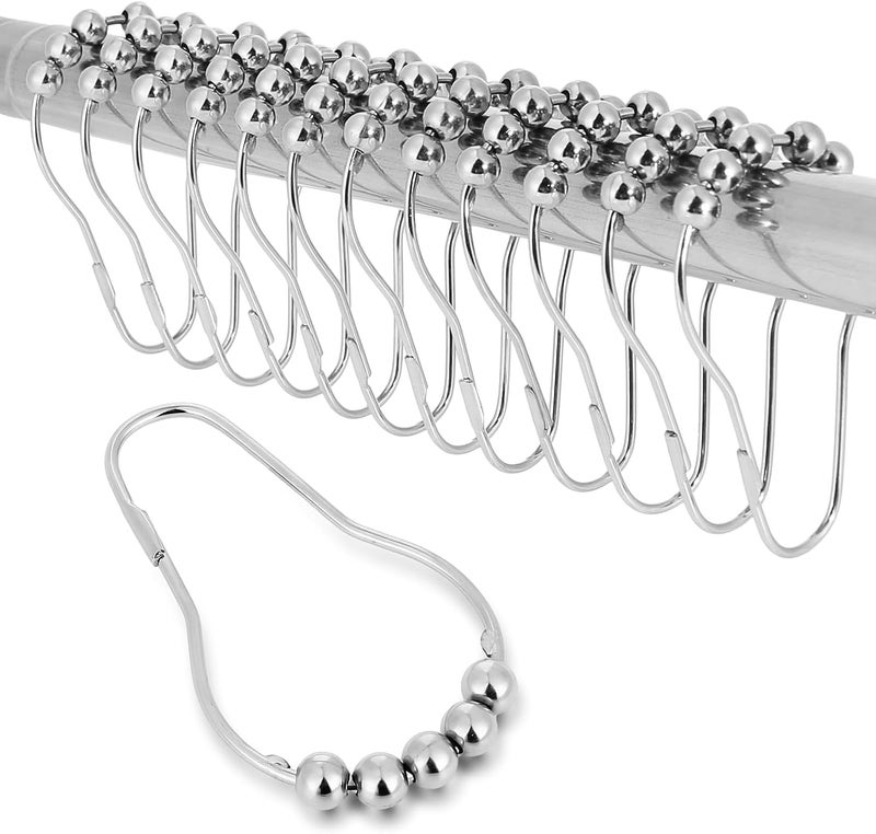 Gopinath Autolink Gopinath Autolink 12 Piece Set Rustproof Stainless Steel Shower Curtain Rings Hooks for Bathroom,Shower Curtain Rings,Stainless Steel Roller Balls Bath Curtain Rings  - Image 1