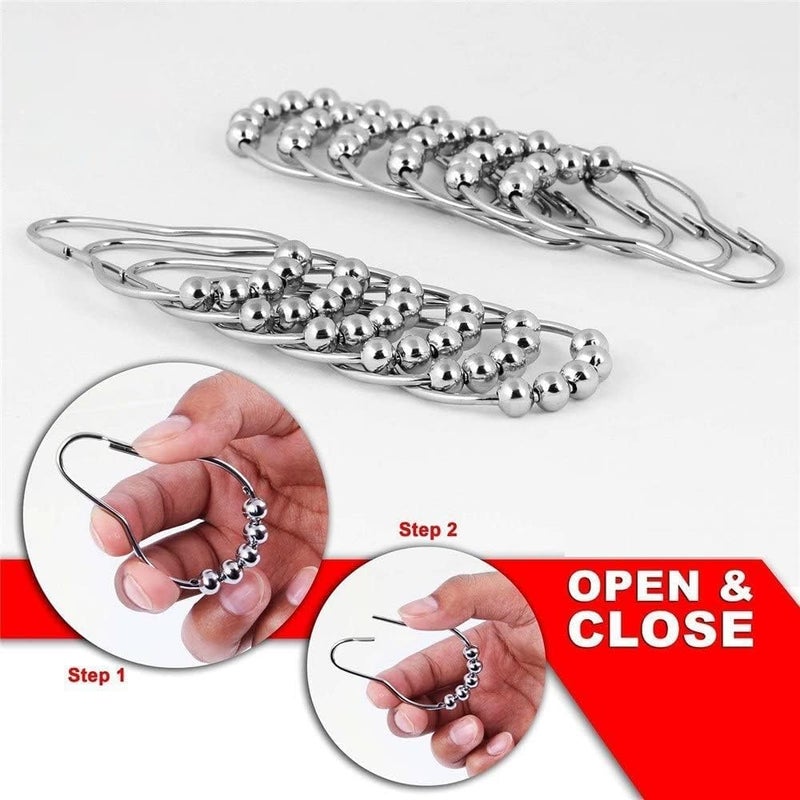 Gopinath Autolink Gopinath Autolink 12 Piece Set Rustproof Stainless Steel Shower Curtain Rings Hooks for Bathroom,Shower Curtain Rings,Stainless Steel Roller Balls Bath Curtain Rings  - Image 5
