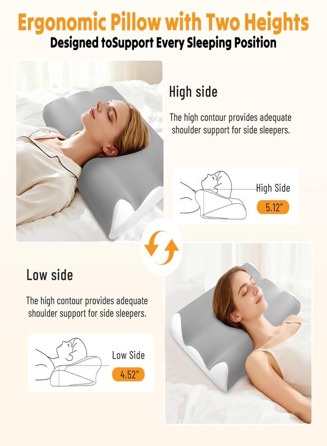 NEWBULIG Memory Foam Cervical Pillow for Neck Pain Relief, Ergonomic Contour Pillow, Cooling Breathable Cover for Side Back Stomach Sleepers, Deep Sleep, Washable Cover, Light Gray-White - Image 4