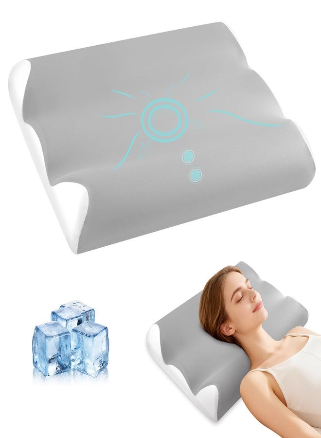 NEWBULIG Memory Foam Cervical Pillow for Neck Pain Relief, Ergonomic Contour Pillow, Cooling Breathable Cover for Side Back Stomach Sleepers, Deep Sleep, Washable Cover, Light Gray-White - Image 1