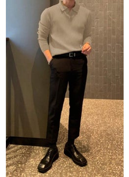 Cool Tarz Cool Style Beige Men's Polo Collar Ribbed Knitwear Sweater  - Image 2