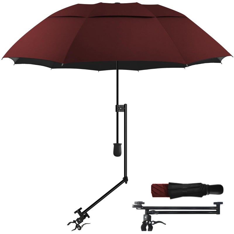 DUOUPA Patio Umbrellas UPF 50 360 Adjustable Shade UmbrellaBeach Umbrella with Universal Clampsuitable for Patiobeach chairsgolf carts wheelchairscartsbleacherscamping and fishingWine 49Type A