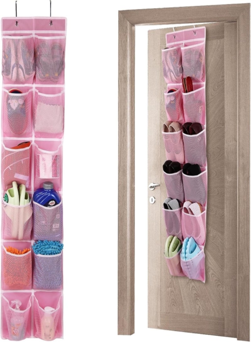 Over the Door 12 Pocket Hanging Shoe Organizer, Pink 