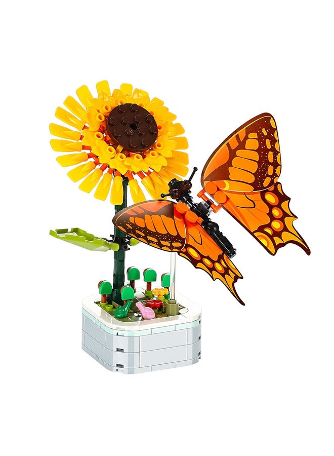 Flower Bouquet Block Toys Set, Mini Bricks Artificial Flower Blocks Toy, DIY Home Decor Sets, Birthday Gift for Adults Kids ,Sunflower Block  - Image 1