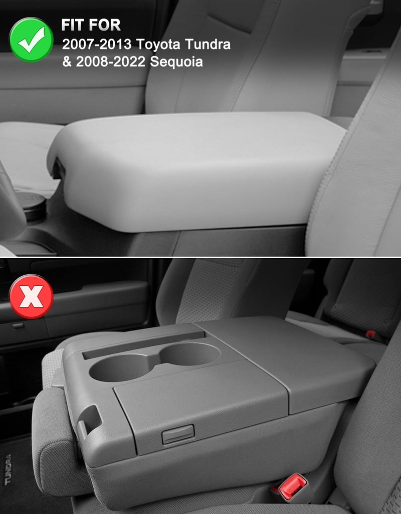 KBH Auto Center Console Armrest Cover for Toyota Tundra 2007-2013 & Toyota Sequoia 2008-2015, PU Leather Console Lid Cushion Pad Arm Rest Covering, Dog Anti-Scratch, Black - Image 2