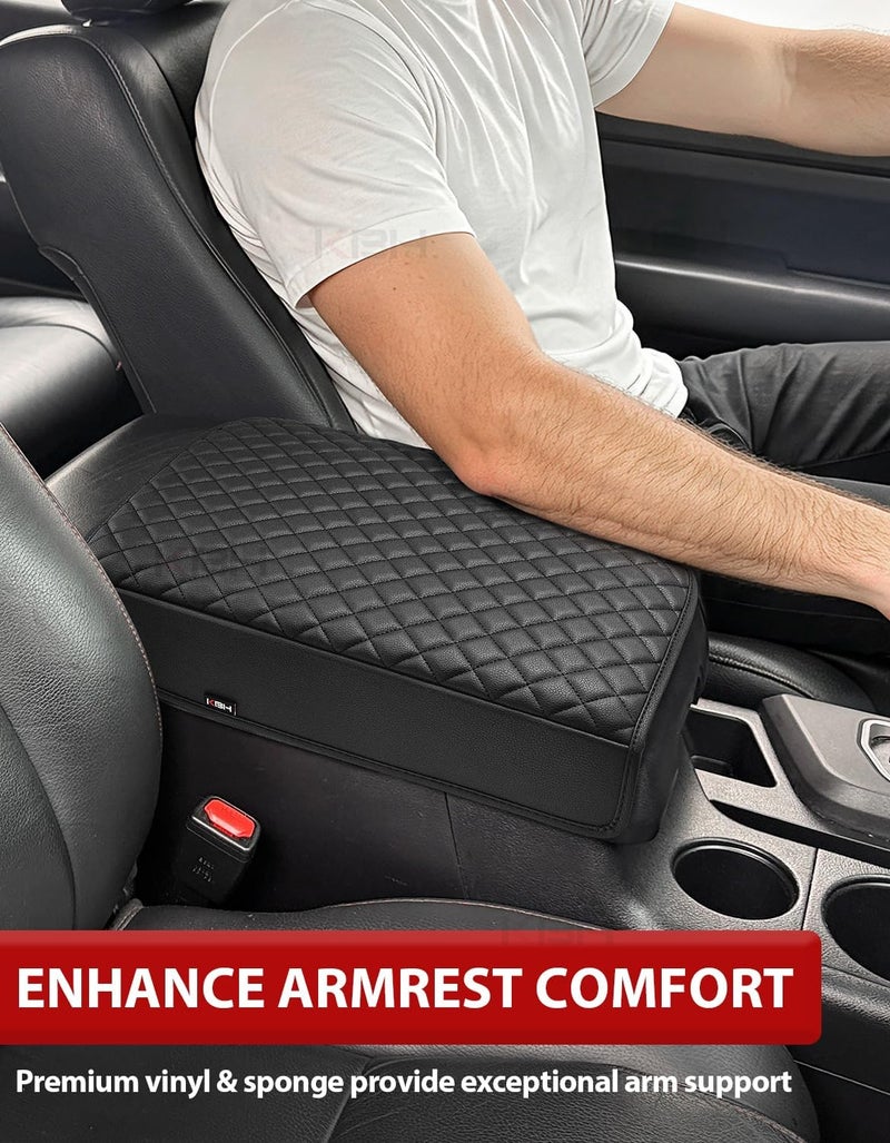 KBH Auto Center Console Armrest Cover for Toyota Tundra 2007-2013 & Toyota Sequoia 2008-2015, PU Leather Console Lid Cushion Pad Arm Rest Covering, Dog Anti-Scratch, Black - Image 3