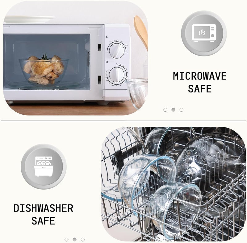 Cuiselect 3pc Glass Mixing Bowls with Lids Set (1.64QT, 1.16QT, 0.85QT), Thick Salad Bowl, Nesting Glass Mixing Bowl for Cooking, Baking, Prepping-Dishwasher Microwave Freezer Safe - Image 3