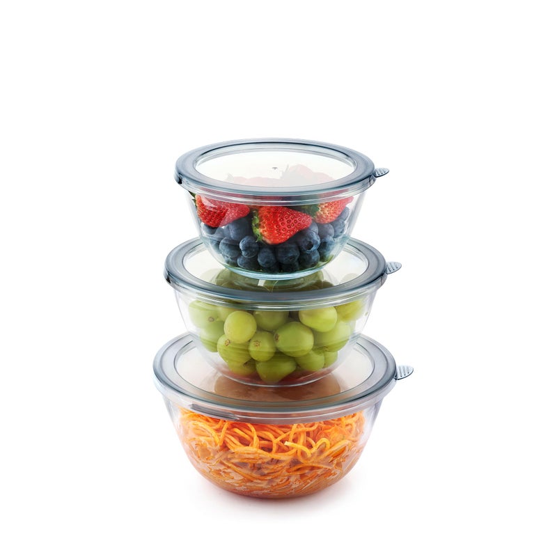 Cuiselect 3pc Glass Mixing Bowls with Lids Set (1.64QT, 1.16QT, 0.85QT), Thick Salad Bowl, Nesting Glass Mixing Bowl for Cooking, Baking, Prepping-Dishwasher Microwave Freezer Safe - Image 1