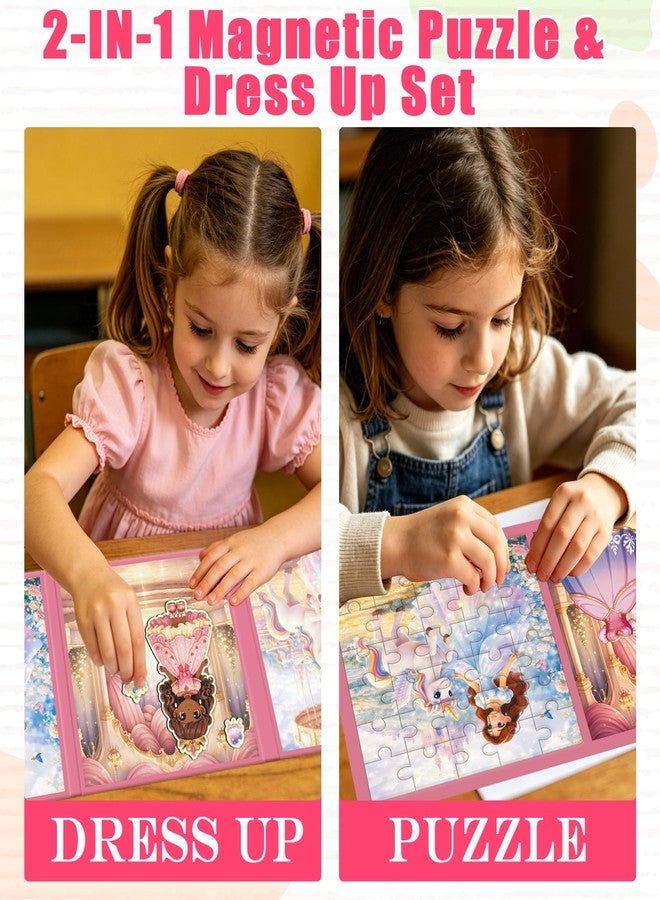 SOOVSY 2-in-1 Magnetic Puzzle & Dress Up Dolls Set for Girls 3-8, Princess Activity Kit with 3 Jigsaw Puzzles, 4 Magnetic Dolls and 50 Accessories, Screen-Free Travel Toy Birthday Gift for Kids - Image 2