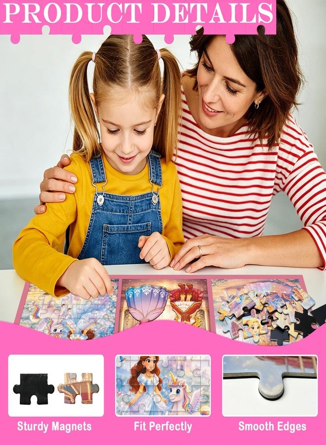 SOOVSY 2-in-1 Magnetic Puzzle & Dress Up Dolls Set for Girls 3-8, Princess Activity Kit with 3 Jigsaw Puzzles, 4 Magnetic Dolls and 50 Accessories, Screen-Free Travel Toy Birthday Gift for Kids - Image 4