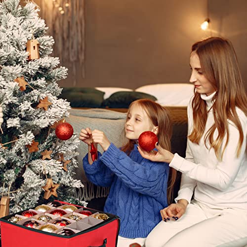 Primode Christmas Ornament Storage Box, 4 Individual Trays Xmas Storage Container, Fits 64 Ornaments Decoration Balls, Constructed of Durable Polyester Material (Red) - Image 3