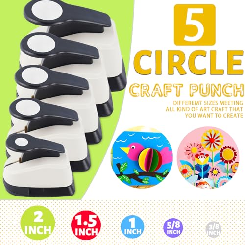HKKYO 5 Circle Hole Punch, Circle Paper Punch, CirclePunches for Paper Crafts, Large Hole Puncher, Different Size of Scrapbooking Punches, Round Punch Shape for Scrapbook Card Making - Image 3
