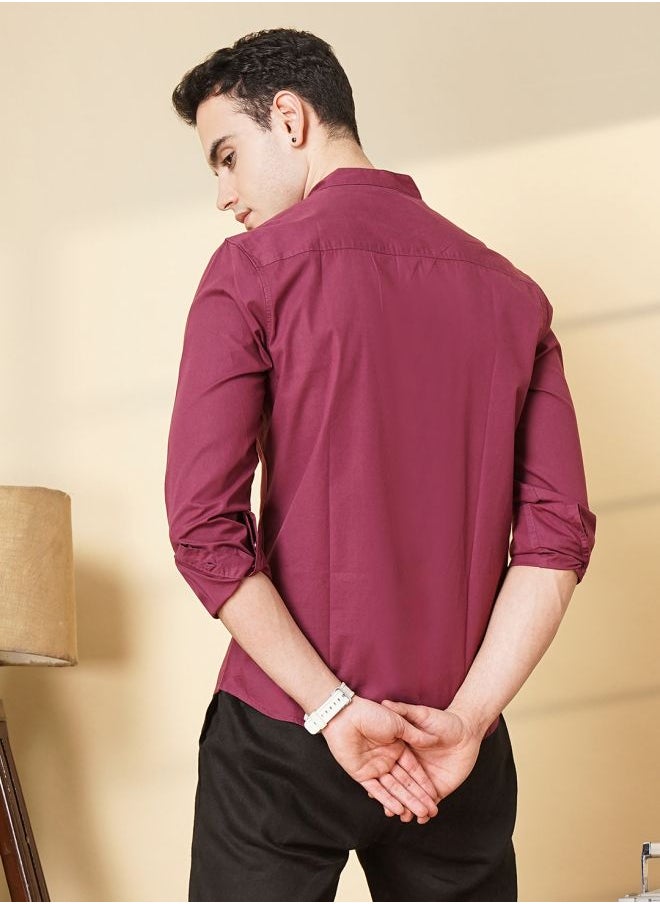 The Indian Garage Co - Men Regular Fit Solid Full Sleeves Mandarin Collar Casual Shirt - Image 1
