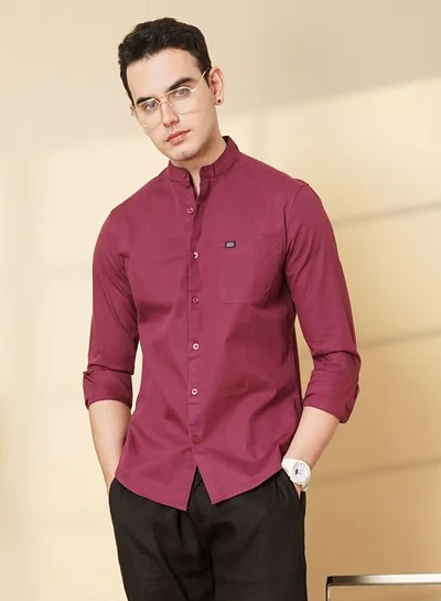 شركة المرآب الهندية Men Regular Fit Solid Full Sleeves Mandarin Collar Casual Shirt